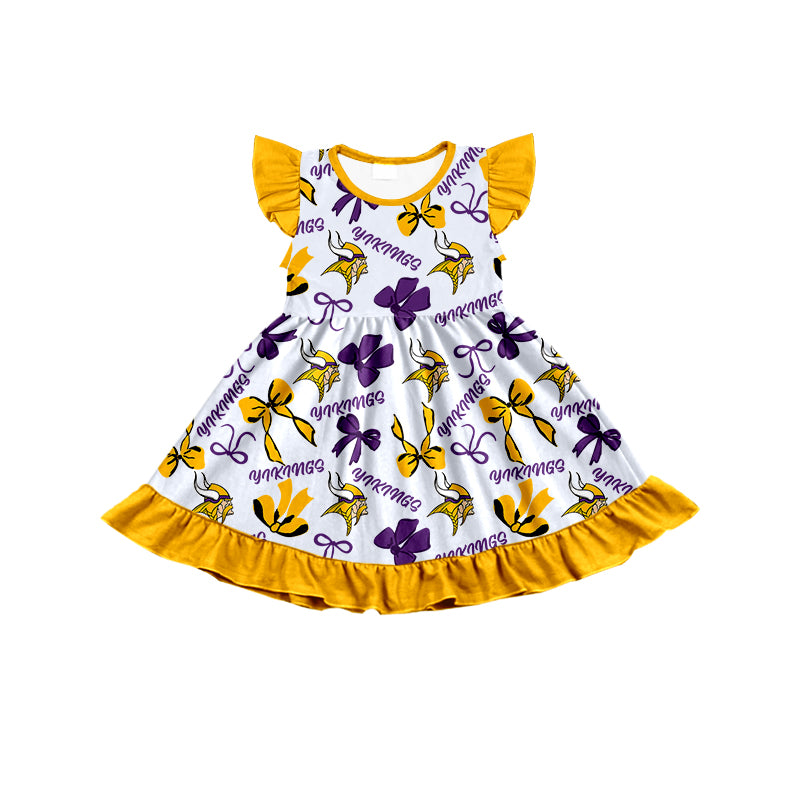 ( Moq 5 each style ) Baby Girl Toddler Team Yellow Purple Bows Sibling Green Dress Set 7.9