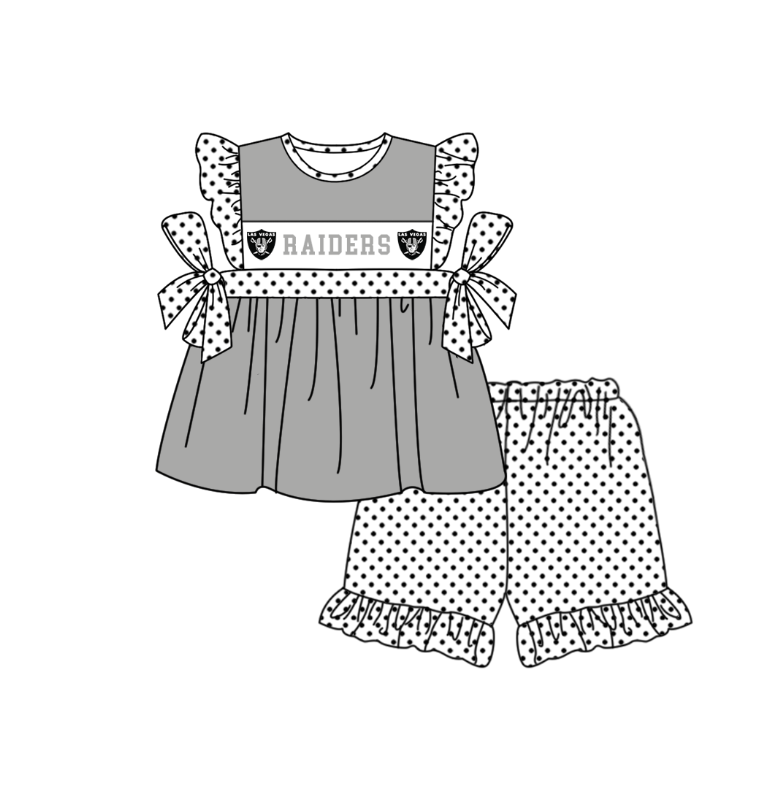 ( Moq 5 ) Baby Girls Toddler Short Sleeves Bows Tunic Dots Shorts Team Grey Set