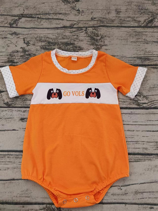 Baby Boy Short Sleeves Team Dog Orange Bubble Romper
