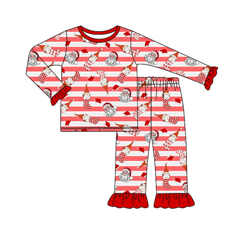 Baby Girl Long Sleeves Christmas Santa Stripes Shirt Pants Pajamas Set