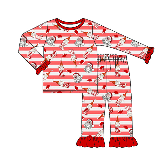 Baby Girl Long Sleeves Christmas Santa Stripes Shirt Pants Pajamas Set