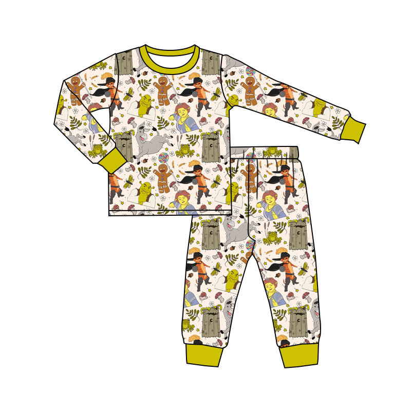 Baby Boy Long Sleeves Gingerbread Cartoon Christmas Shirt Pants Pajamas Set