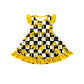( Moq 5 each style ) Baby Girl Toddler  Team Yellow Bows Cheer Sibling Checked Dress Set 6.30