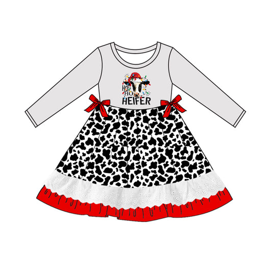 Baby Girl Long Sleeves Christmas Cow Lights Dress