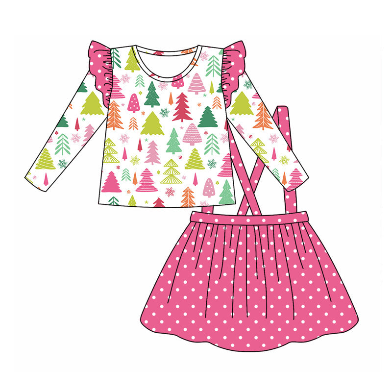 Baby Girl Colorful Tree Tunic Dots Pink Ruffle Pants Set