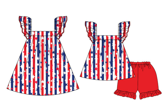 Baby Girl July 4th Stars Stripes Sibling Dress Set ( Moq 5 Each Style ) 2.14