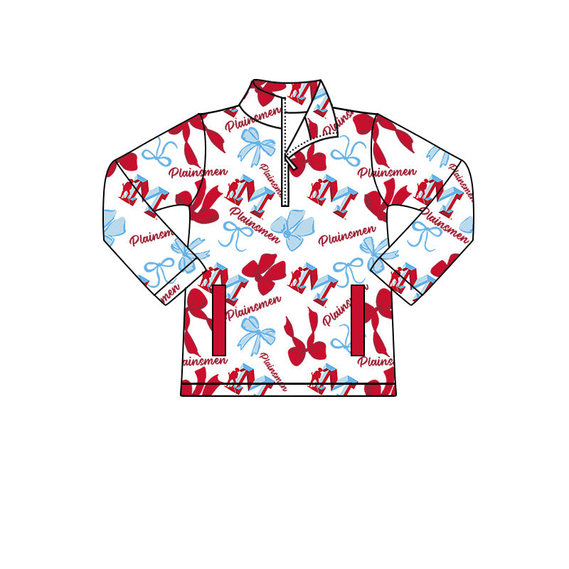 ( Moq 5 each style ) Baby Boy Girl Team Cheer Sibling Shirt Red Blue Bows Dress Set 8.13