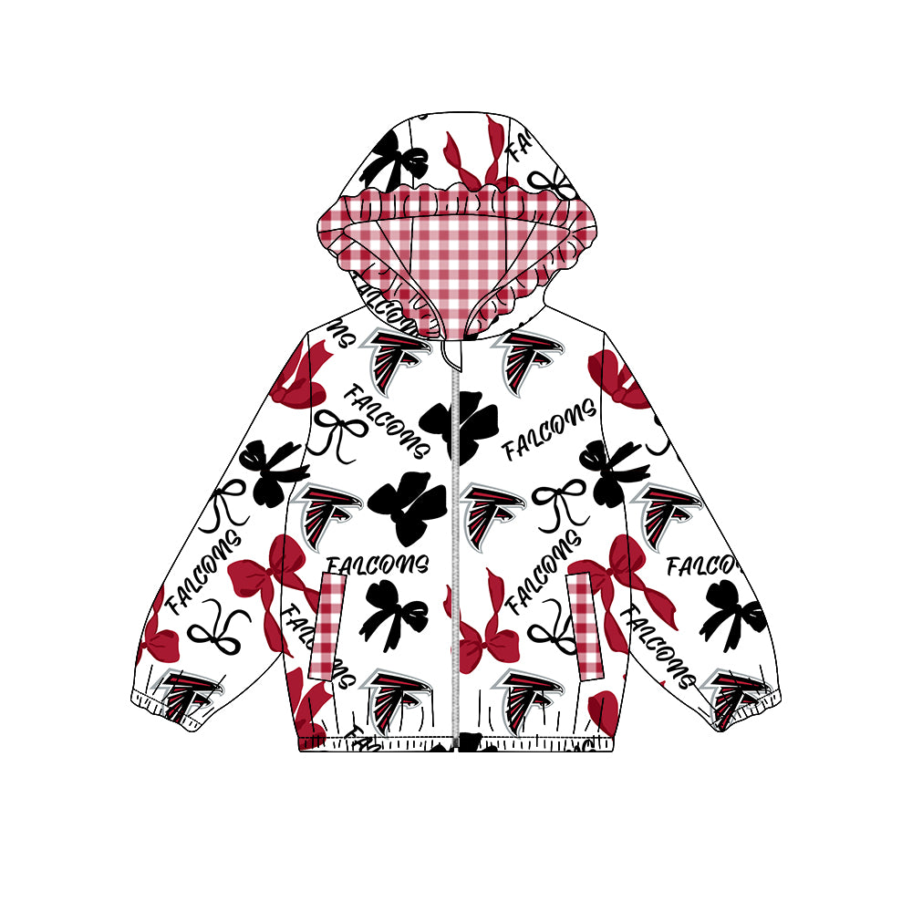 ( Moq 5 ) Preorder Baby Girl Kids Bows Pockets Zipper Ruffle Hoodie Jacket Coat Team Tops