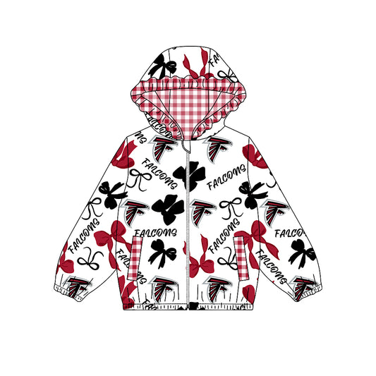 ( Moq 5 ) Custom Baby Girl Kids Bows Pockets Zipper Ruffle Hoodie Jacket Coat Team Tops
