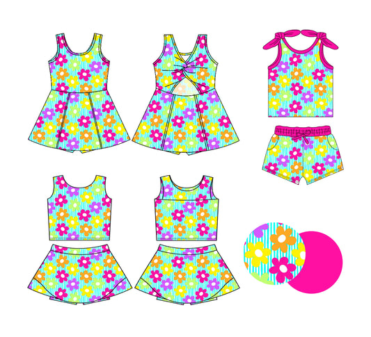( Moq 5 Each Style ) Baby Girls Kids Sleeveless Flower Stripes Sibling Summer Dress Sets