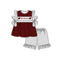 ( Moq 5 Each Style ) Baby Boys Girls Kids Short Sleeves Team Sibling Dark Red Romper Dress Set