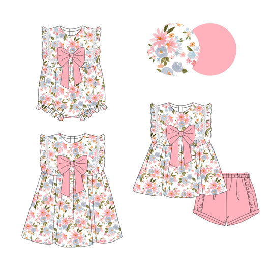 ( Moq 5 Each Style ) Baby Girl Flower PInk Bows Sibling Romper Dress Set 3.28