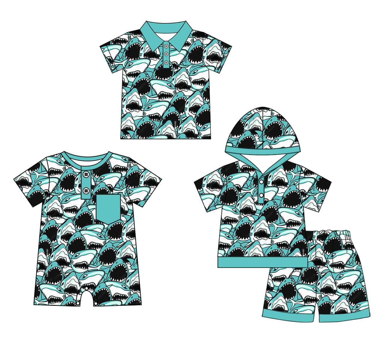Baby Boy Short Sleeves Sibling Shark Romper Clothes Set ( Moq 5 Each Design )11.25