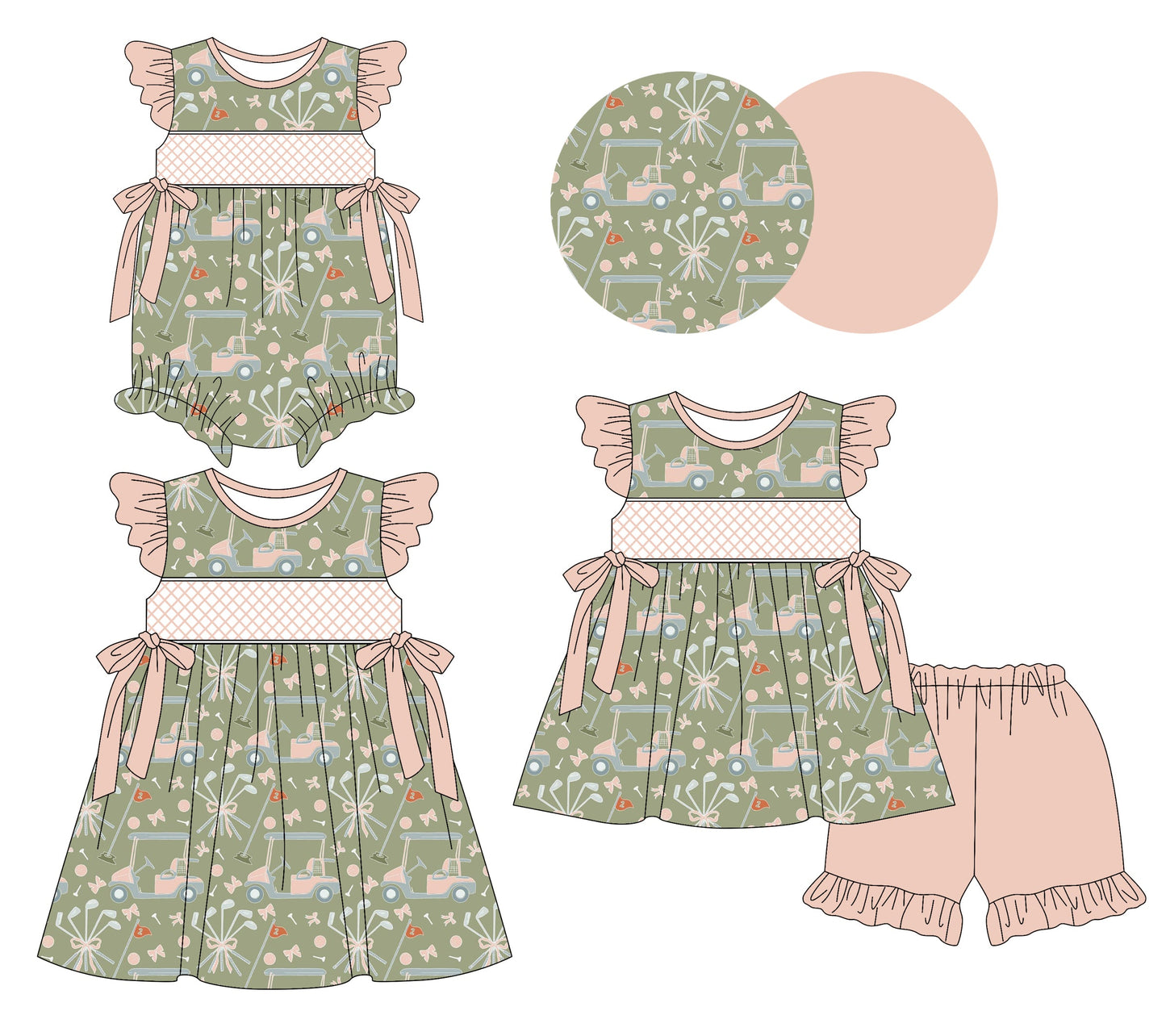 Baby Girl Short Sleeves Golf Bows Sibling Romper Dress Set ( Moq 5 Each Style ) 3.10