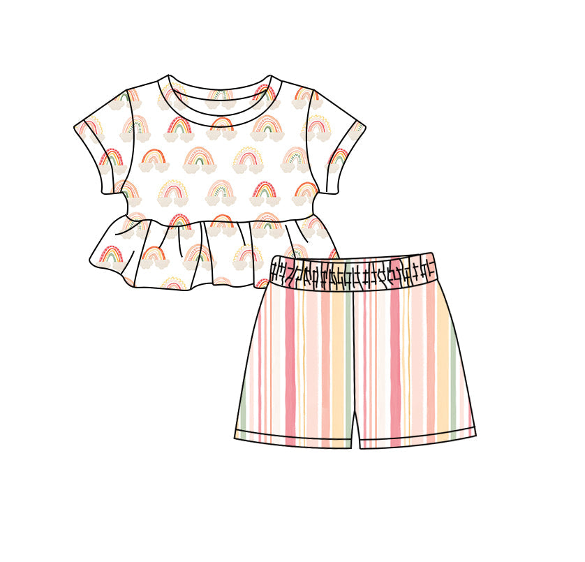 Baby Girl Short Sleeves Rainbow Tops Stripes Set ( Moq 5 ) 1.23