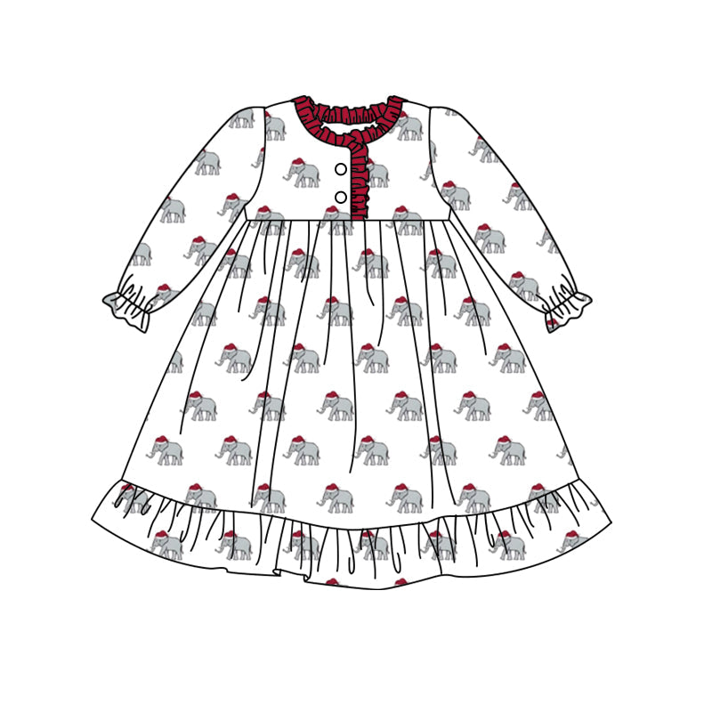 Baby Girl Long Sleeves Elephant Team Dress