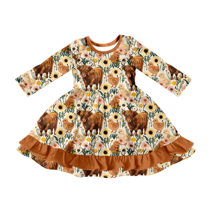 Baby Girl Long Sleeves Cow Flower Chick Dress