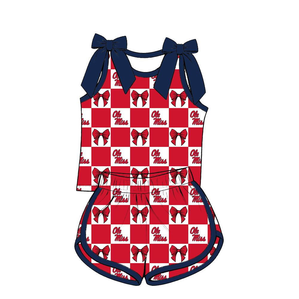 ( Moq 5 ) Baby Girls Kids Sleeveless Bows Shirt Shorts Team Set Cheer Clothes