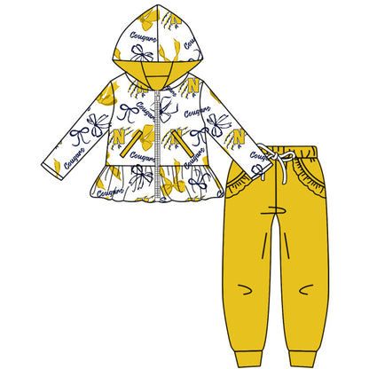 ( Moq 5 each style ) Baby Boy Girl Team Sibling Shirt Yellow Bows Cheer Dress Set 8.16