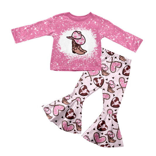 Baby Boy Toddler Long Sleeves Pink Shirt Hearts Boots Pants Valentine Set