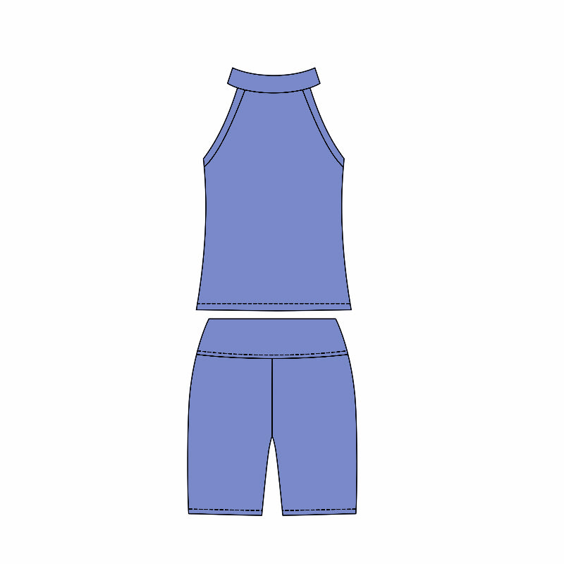 ( Moq 10 ) Baby Girl Blue Sleeveless Activity Wear Vest Tops Biking Shorts Yoga Set