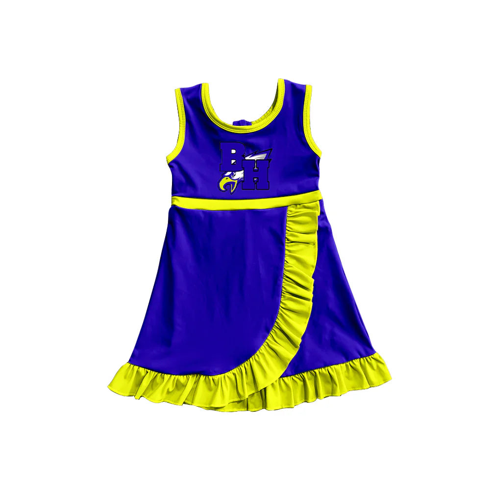 ( Moq 5 Each Style ) Sibling Baby Girls Kids Sleeveless Shorts Ruffle Blue Dress Team Clothes