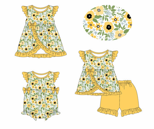 Baby Girl Flower Yellow Bows Sibling Romper Dress Set ( Moq 5 Each Style ) 1.13