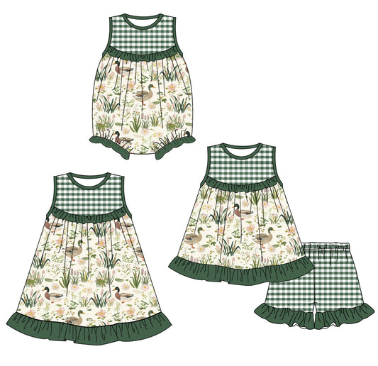Baby Girl Ducks Green Checked Sibling Romper Dress Set ( Moq 5 Each Style ) 1.24
