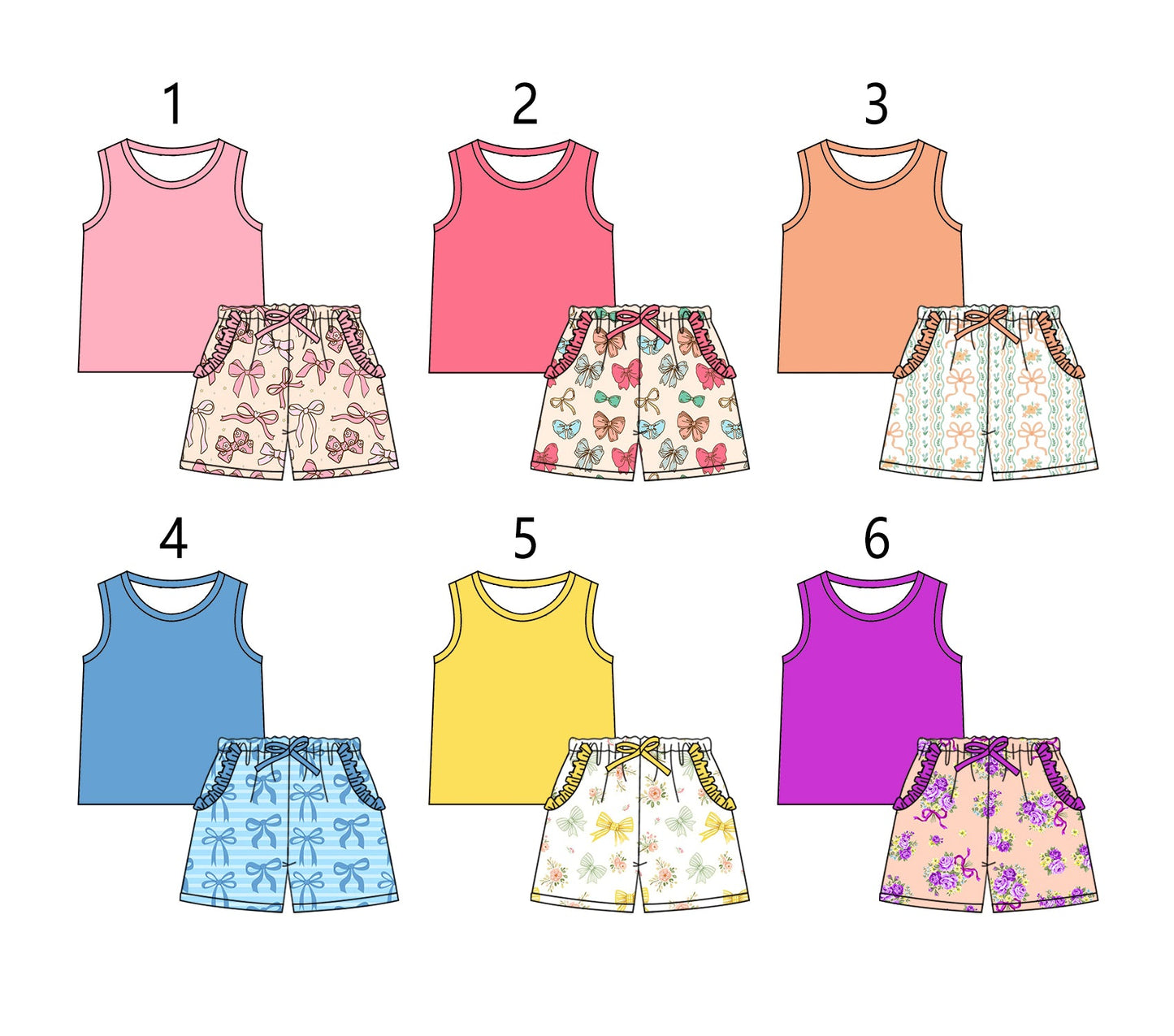 Baby Girl Sleeveless Cotton Shirt Pockets Bows Shorts Sibling Set ( Moq 5 Each Style ) 3.3