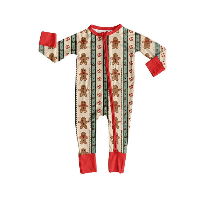 ( Moq 5 ) Preorder Baby Boys Kids Christmas Gingerbread Zipper Sleeper Footie Romper Clothes