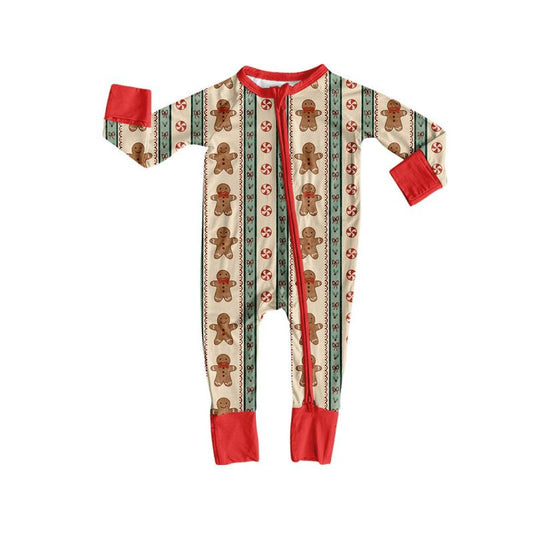 ( Moq 5 ) Preorder Baby Boys Kids Christmas Gingerbread Zipper Sleeper Footie Romper Clothes