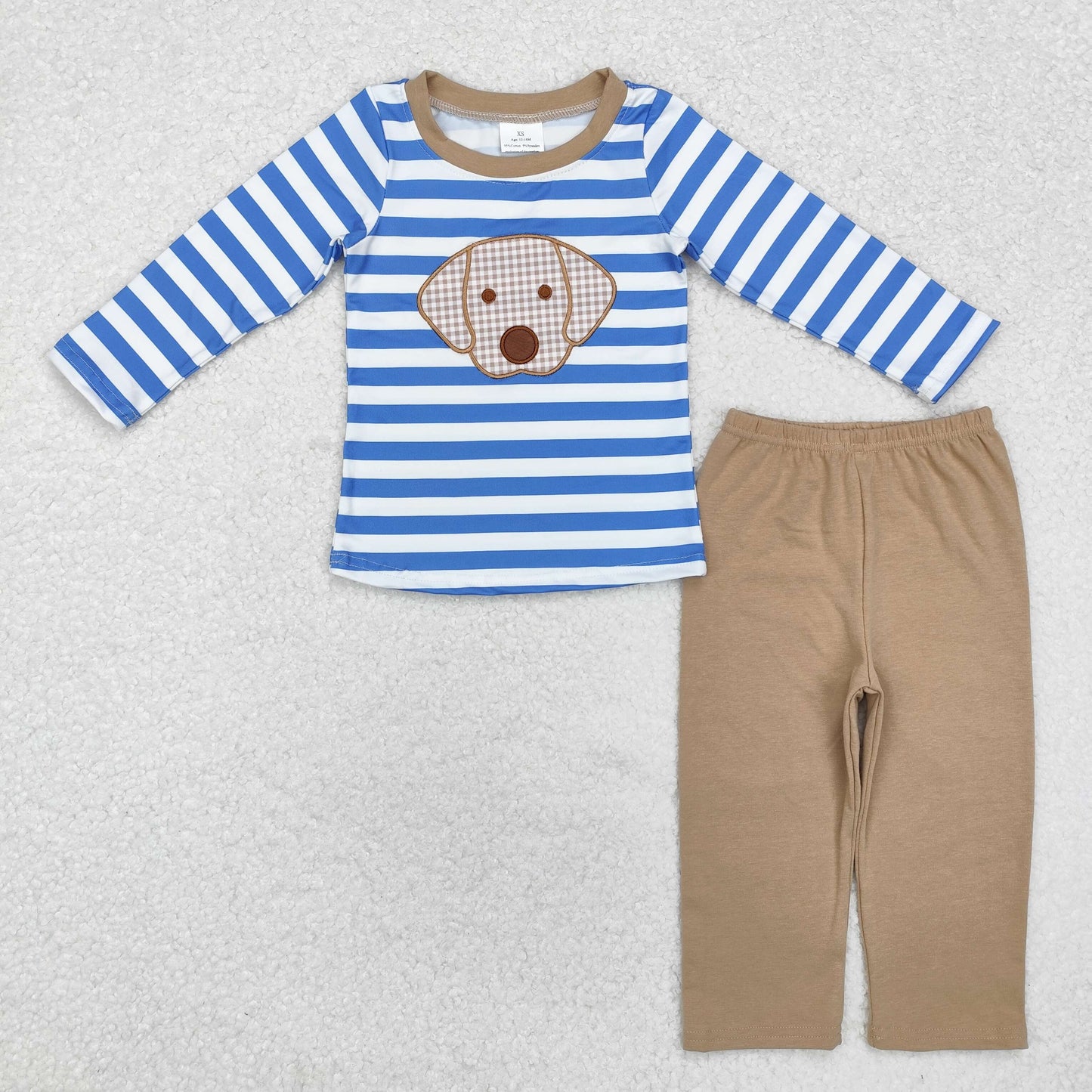 Baby Boy Long Sleeves Embroidery Dog Stripes Shirt Pants Pajamas Set