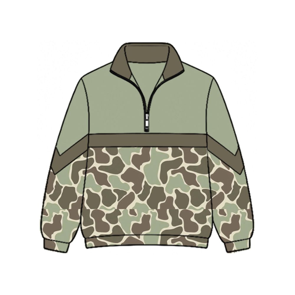 ( Moq 5 ) Preorder Baby Girls Kids Long Sleeves Half Zip Green Camo Shirt Pullover Tops