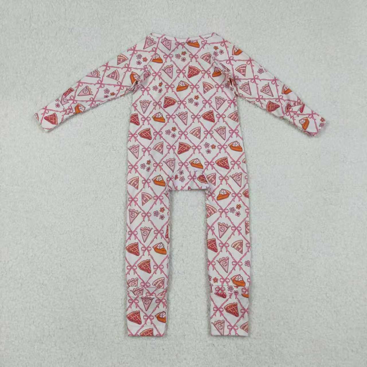 Sibling Kids Girl Long Sleeves Pumpkin Pie Bows Thanksgiving Zipper Romper Pajamas Set RTS