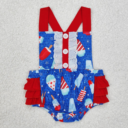 Baby Girl Popsicle July 4th Bubble Ruffle Romper