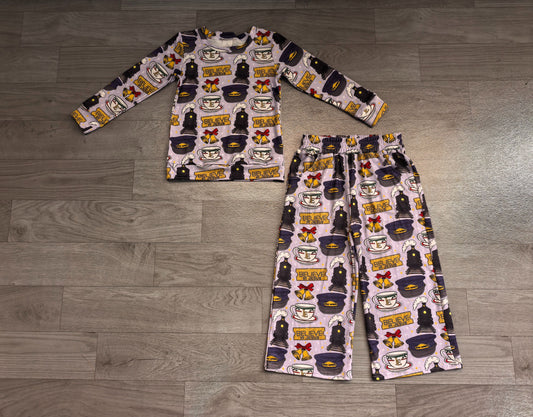 ( No moq ) Preorder Baby Girls Kids Long Sleeves Cups Bows Shirt Pockets Pants Christmas Set Clothes