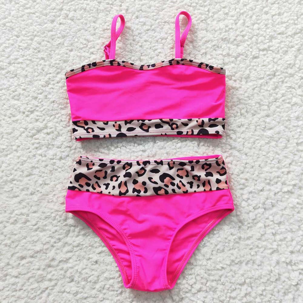 S0138 Baby Girl Rose Red Swimsuit Summer Bathing Suit Leopard Outfit