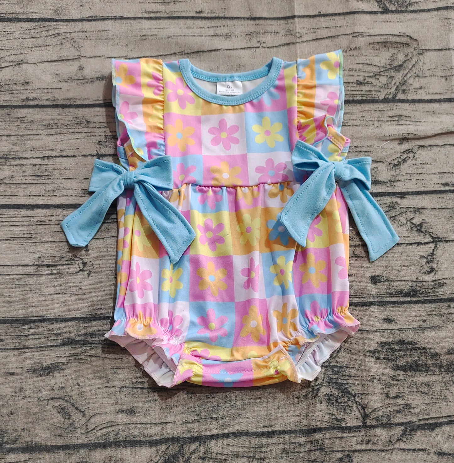 Baby Girl Short Sleeves Bows Flower Plaid Bubble Romper RTS