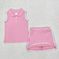 Baby Girl Pink Pullover Buttons Shirt Shorts Skirt Skort Clothes Sports Set RTS