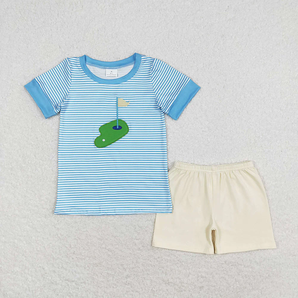 Baby Boy Short Sleeves Embroidery Golf Shirt Shorts Sibling Brother Clothes Set