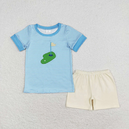 Baby Boy Short Sleeves Embroidery Golf Shirt Shorts Sibling Brother Clothes Set