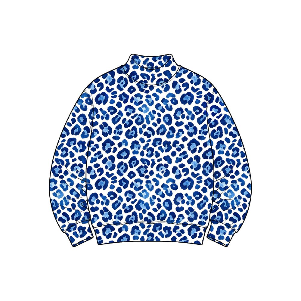( Moq 5 ) Preorder Adult Women Long Sleeves Shirt Blue  Leopard Pullover Yoga Active Clothes