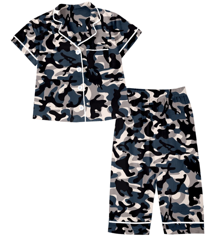 Baby Boy Sibling Grey Blue Camo Green Shirt Romper Set Moq 5