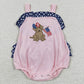 SR0331 Baby Boy Embroidery July 4th Dog Summer Blue Stars Romper