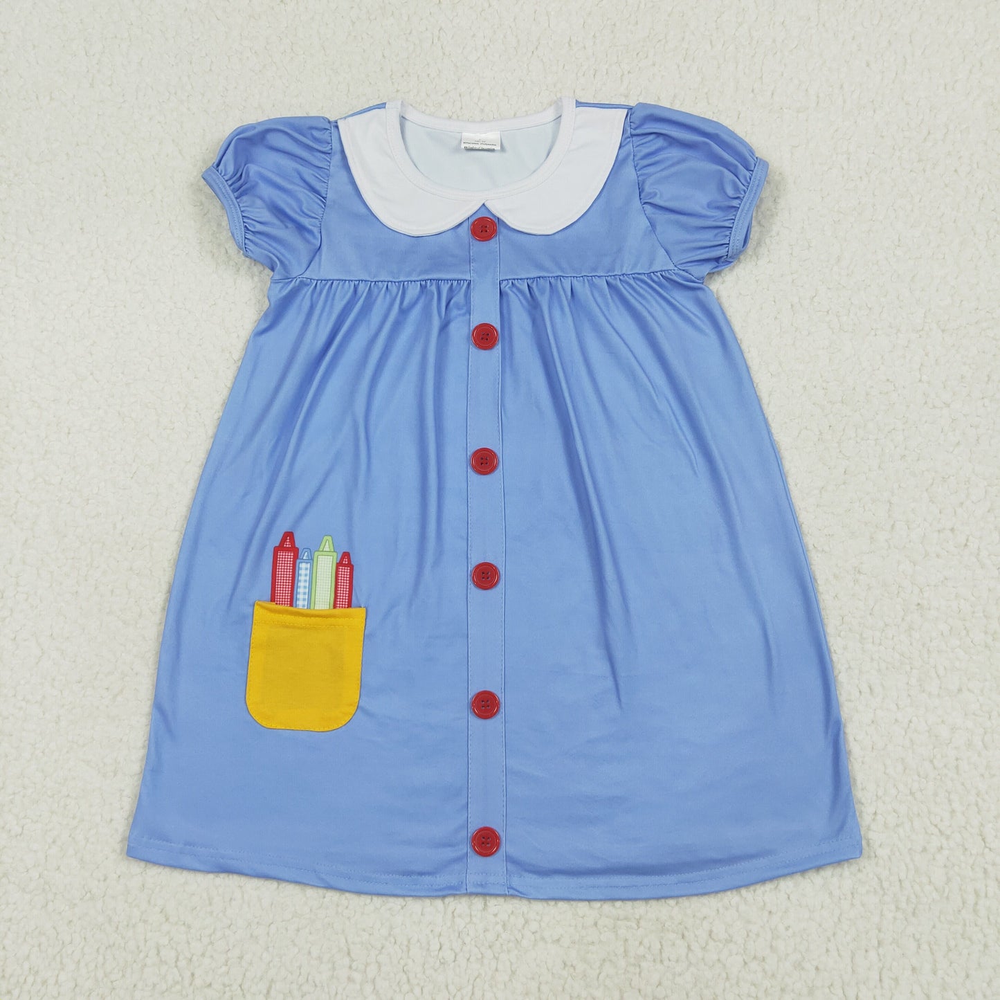 Baby Girl Short Sleeves Pen Blue Back to School Knee Length Dress RTS