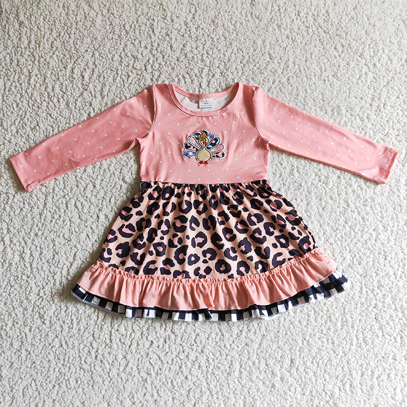 Sibling Girls Kids Long Sleeves Embroidery turkey Shirt Romper Dress Set Fall Clothes RTS