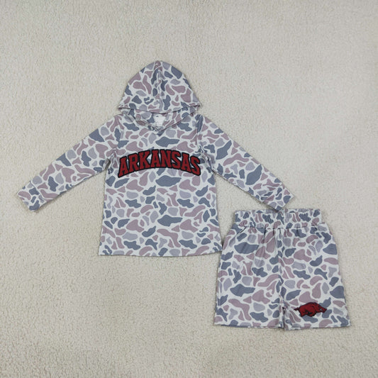 Baby Boy Kids Long Sleeves Grey Camo Hoodie Shirt Pig Shorts Team Set RTS