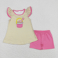 Sibling Baby Girls Kids Short Sleeves Embroidery Beach Shirts Ruffle Shorts Summer Sets RTS