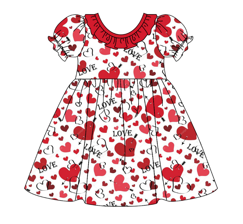 Baby Girl Toddler Short Sleeves Valentine Hearts Sibling Romper Dress Set Moq 5