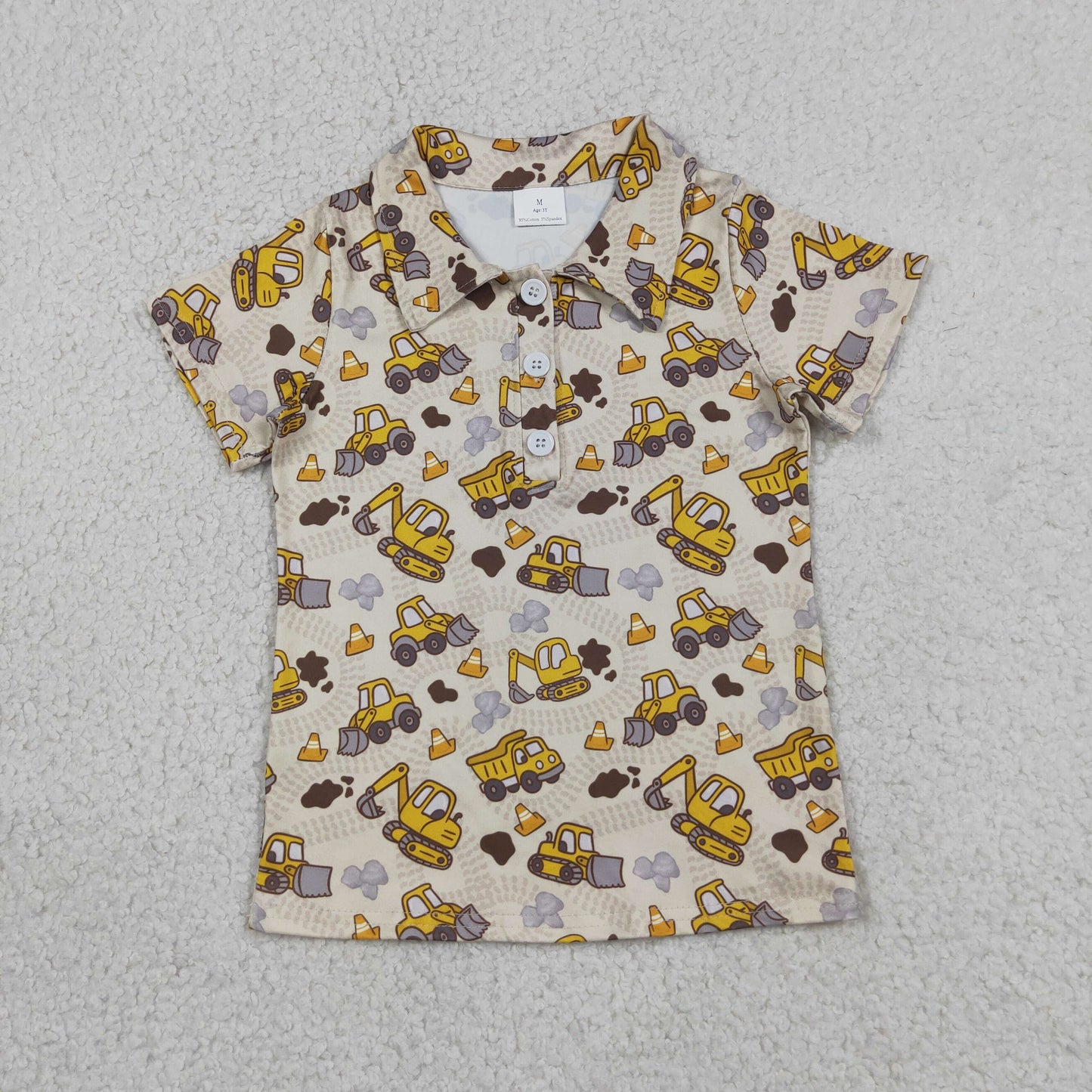 Sibling Baby Boys Kids Short Sleeves Excavator Buttons Shirt Zipper Romper Summer Clothes RTS